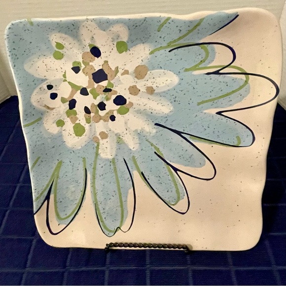 Grasslands Road Pottery Blooming Floral Square Serving Platter Speckled Blue - Picture 2 of 11